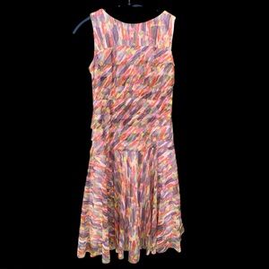 Phase 7 Layered Drop Waist Midi Dress sz 8 sleeveless watercolor office church